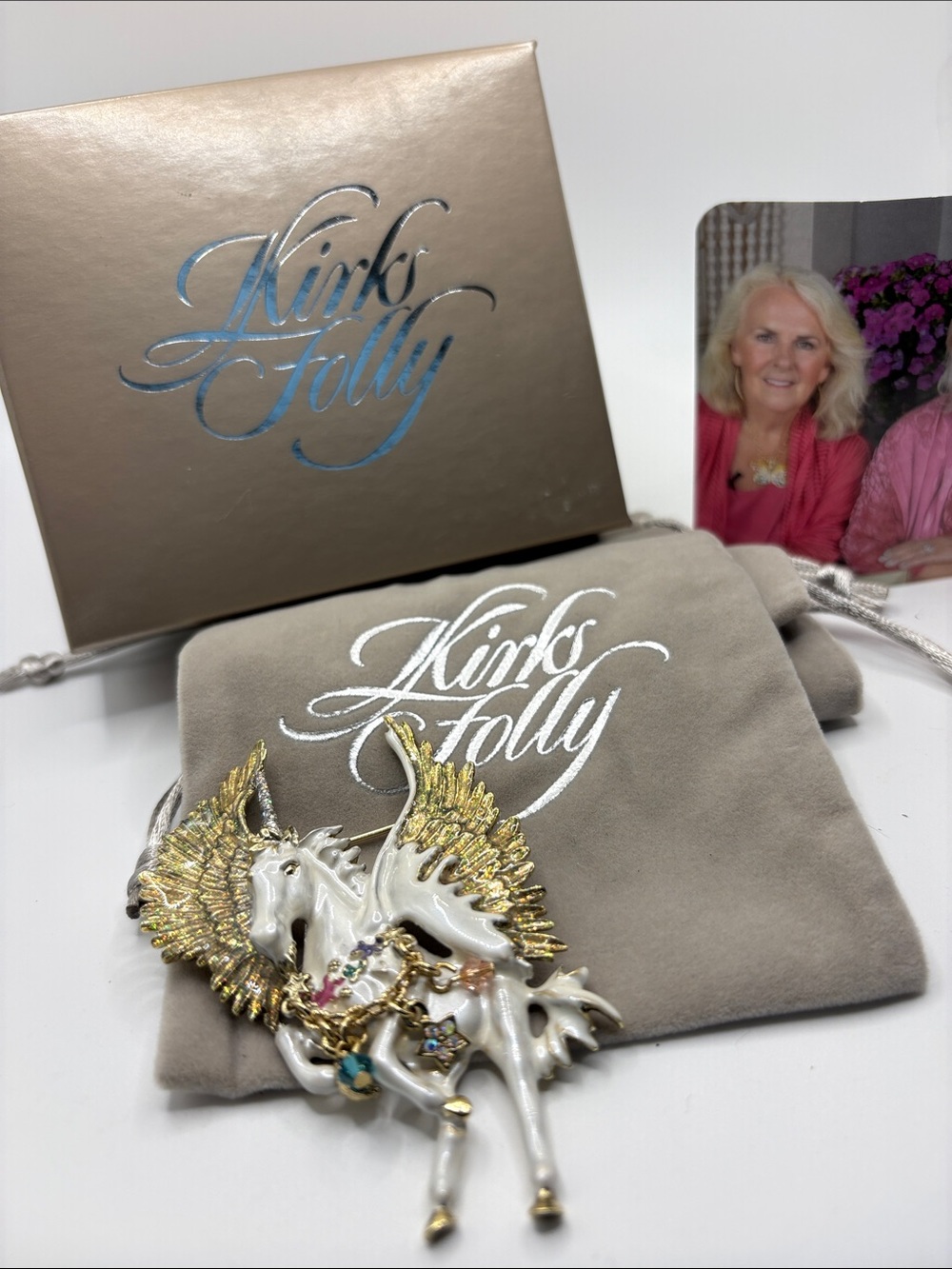 Kirks Folly Gold, White & Multicolor Pegasus Brooch